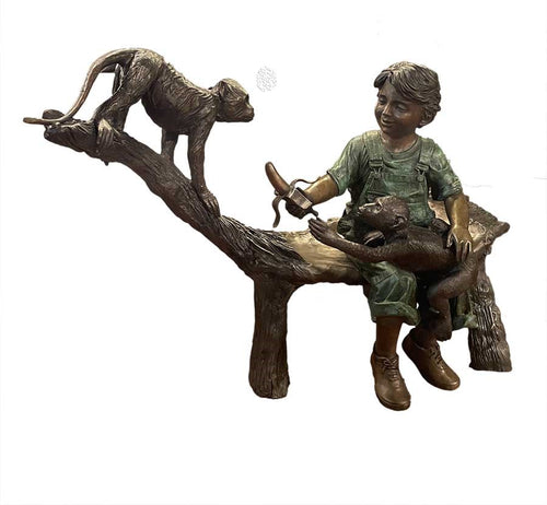 Bronze Boy Feeding the Monkeys Statue