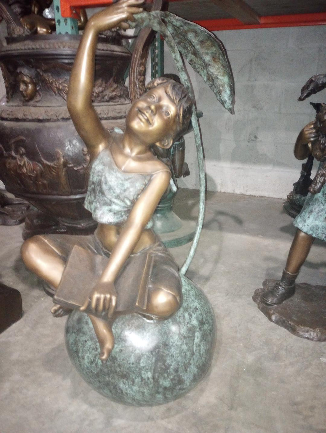 Bronze Reading Girl and Book Statue