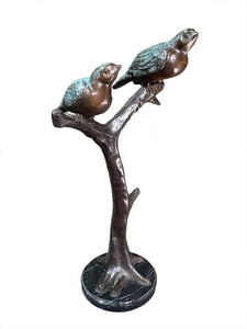 Bronze Happy Lovebirds on a Branch Sculpture