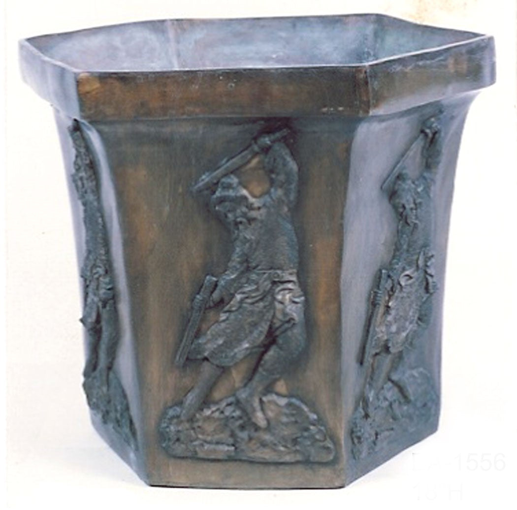 Bronze Chinese Garden Pot with Oriental Soldier