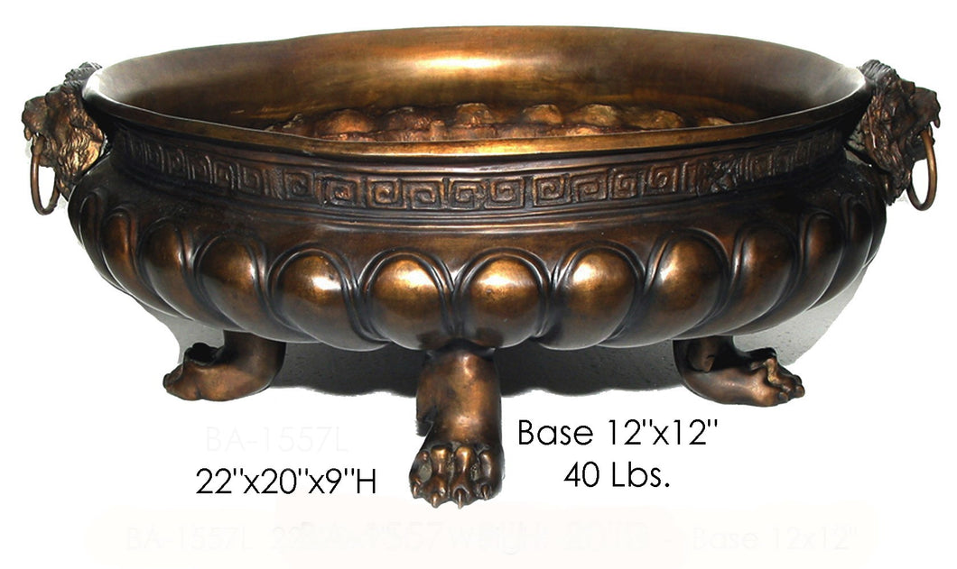 Bronze Lion Head Bowl Planter with Aesthetic Patterns