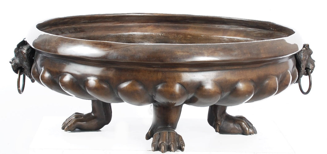 Bronze Shallow Bowl Planter With Lion Head Rings