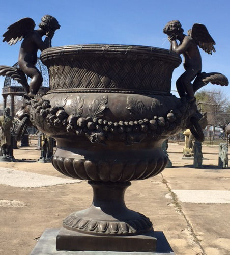 Extra Large Bronze Majestic Garden Urn with Cherub Designs