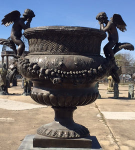 Bronze Majestic Architectural Garden Urn with Cherub Designs
