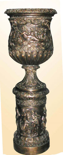 Agatha's Large Bronze Cherub Urn on Pedestal