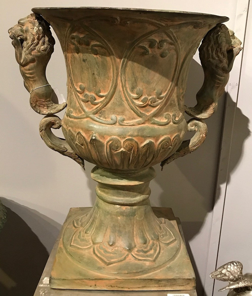 Bronze Greek Urn with Lion Head Handles