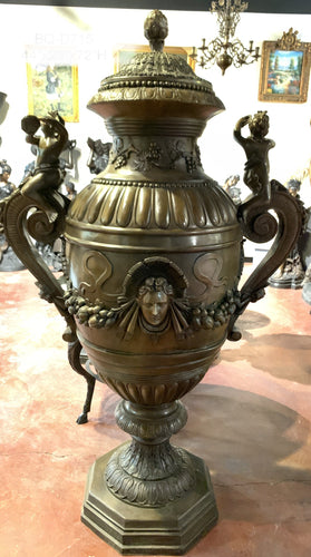 Large Architectural Bronze Floor Vase with Lid