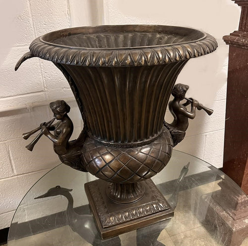 Bronze Fluted Urn with Two Angels