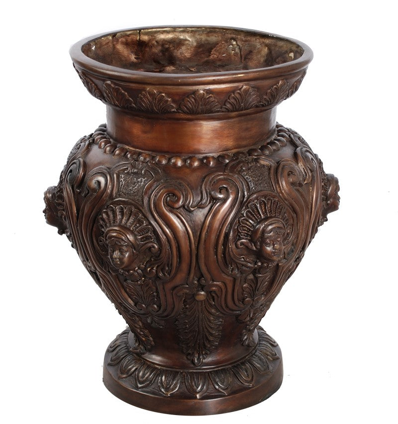 Bronze Cherub Urn With Leafy Designs