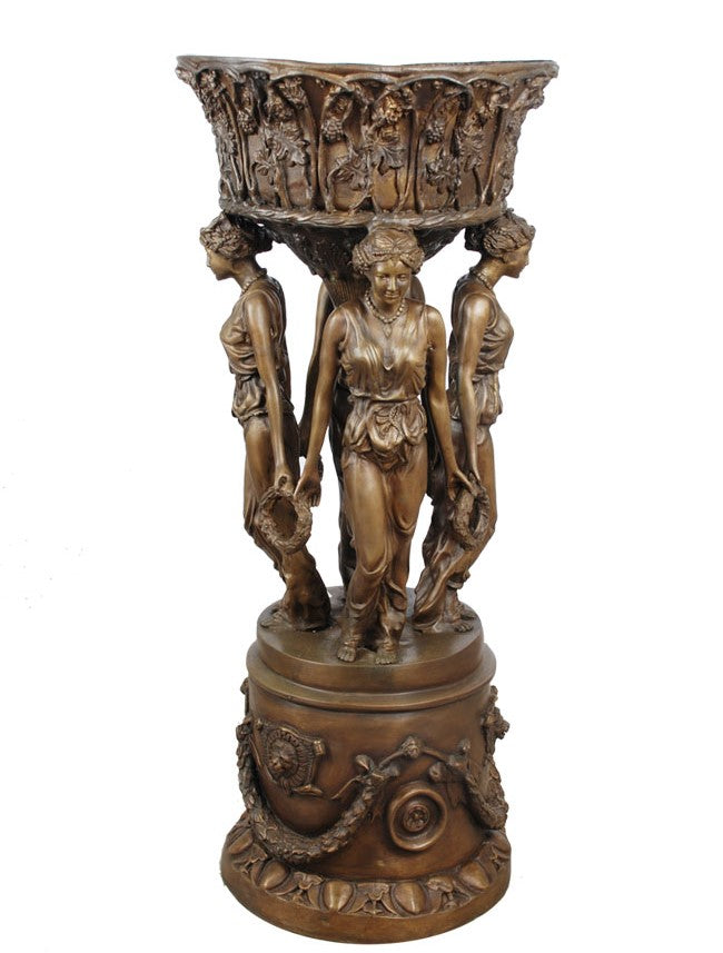 Greek Ladies Holding Wreaths Bronze Planter