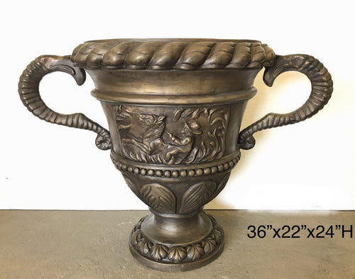 Two Handled Bronze Urn with Cowboy Designs