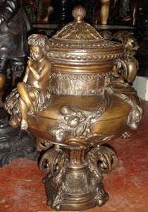 Bronze Thinking Cherub Urn with Lid