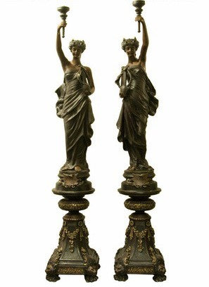 Set of Life Size Bronze Woman Floor Lamps