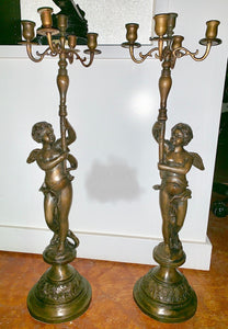 Bronze Cherub Candle Holders - Pair