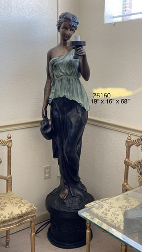 Antique Bronze Woman Lamp Sculpture