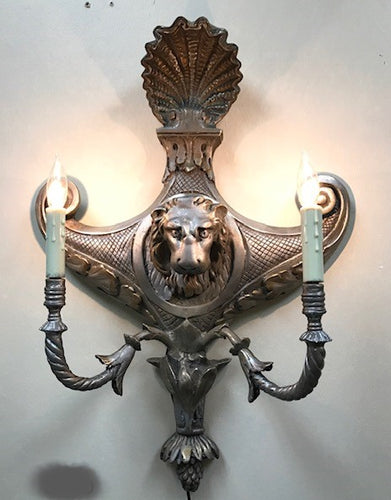 Bronze Wall Sconce with Lion Head Face