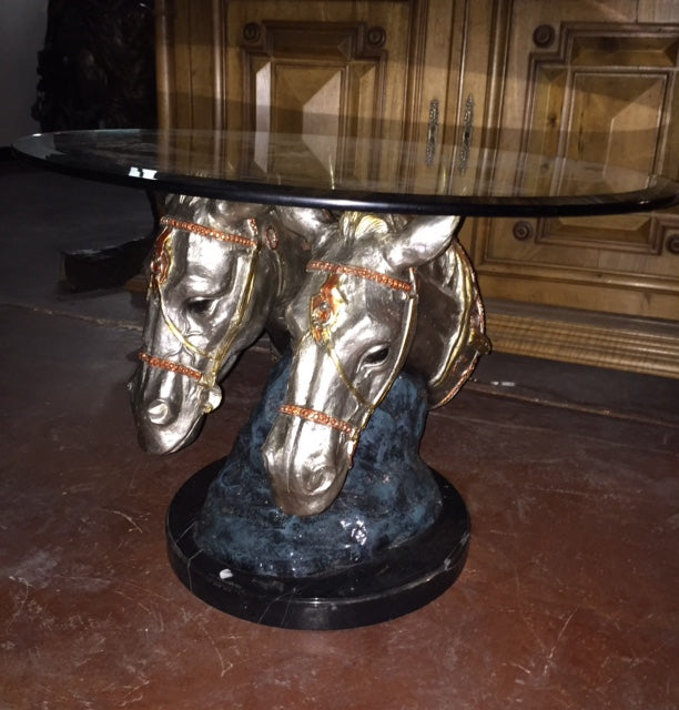 Bronze 2-Horse Head Table Base Sculpture