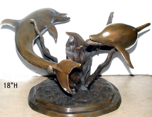 Bronze Ocean Dolphins Swimming Table Base Sculpture
