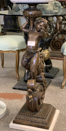 Bronze Cherub Holding Marble Top