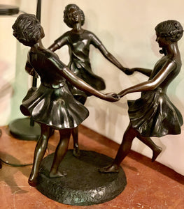 Beautiful Bronze Trio of Girls Table Base Sculpture