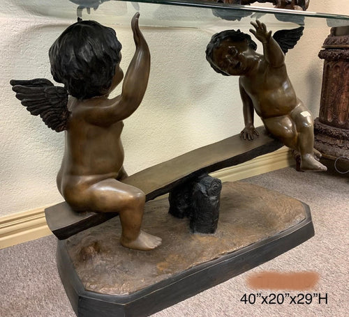 Bronze Cherubs on SeeSaw Table Base Sculpture