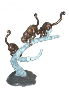 Bronze Family of Jaguars on a Tree Sculpture