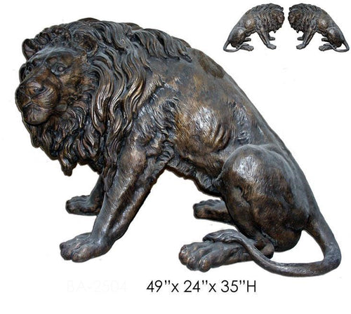 Pair of Bronze Left and Right Lion Sculptures