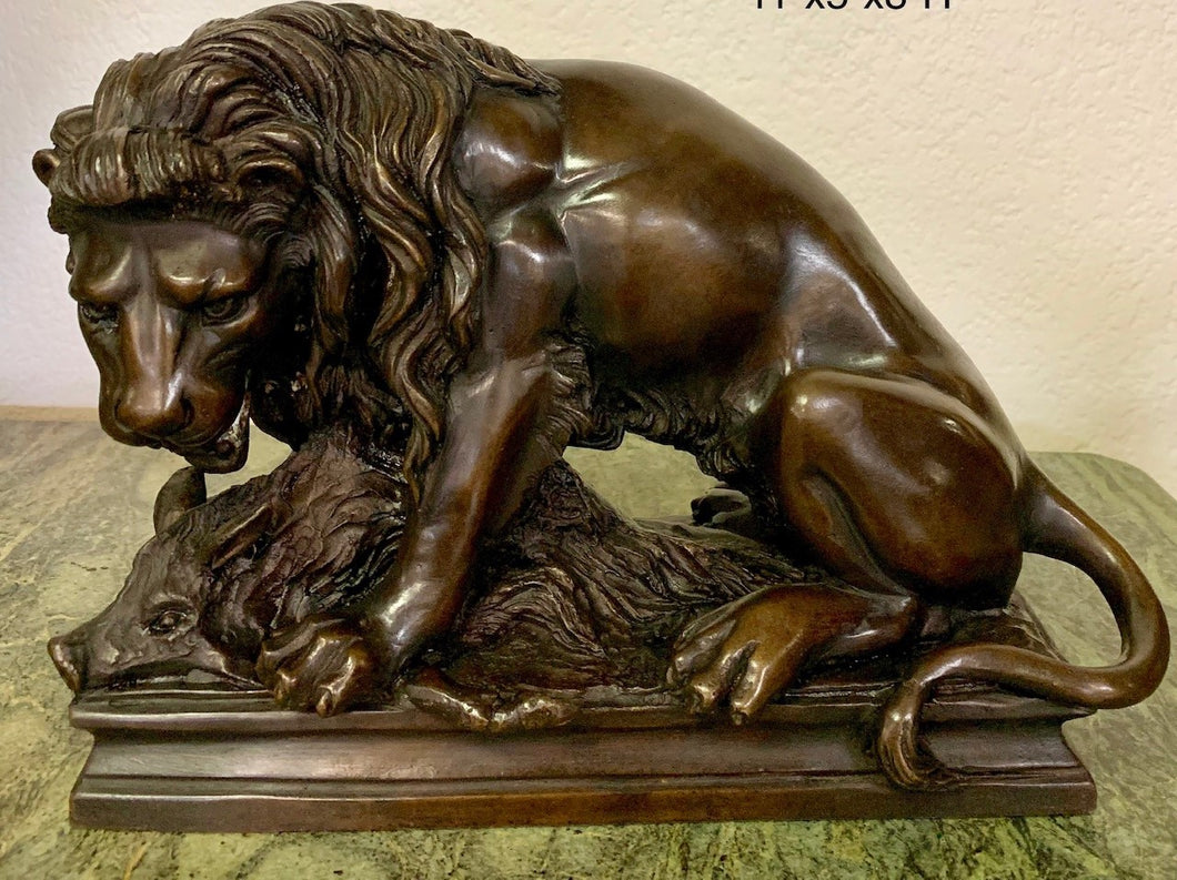 Bronze Hunting Lion Sculpture