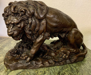 Watchful Lion Bronze Sculpture