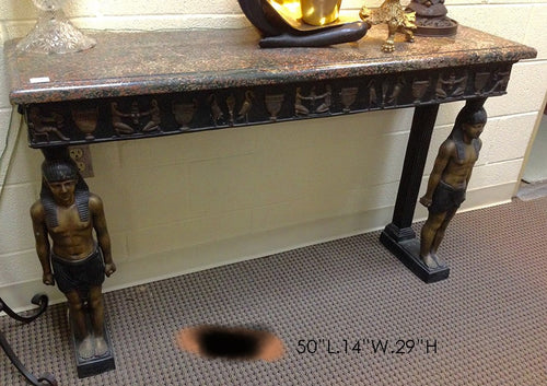Marble Console Table with Egyptian Table Base Sculpture