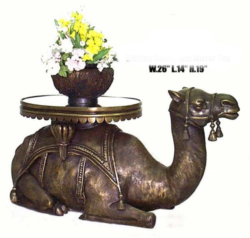 Resting Bronze Camel Cocktail Table with Mirror Top