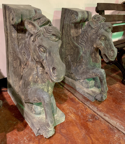 Pair of Bronze Horse Head Table Sculpture