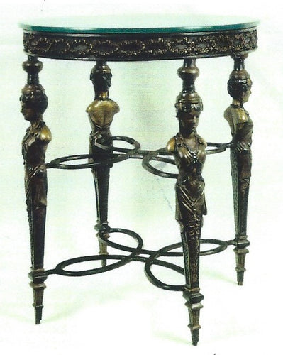 Bronze Caryatid Women Side Table with Glass Top