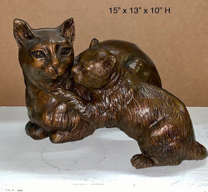 Mama Cat with Her Little Kitty Bronze Sculpture