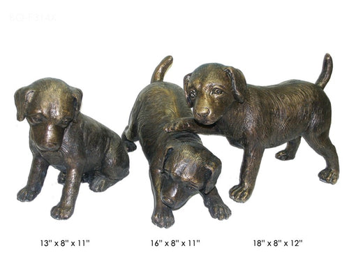 Bronze Labrador Puppy Dog Statues Set of 3