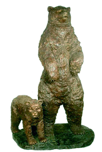 Life Size Bronze Hunting Bear with Bear Cub Sculpture