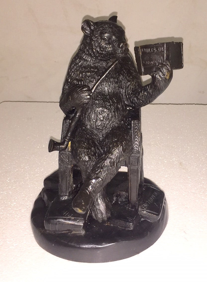 Bronze Reading Bear Statue