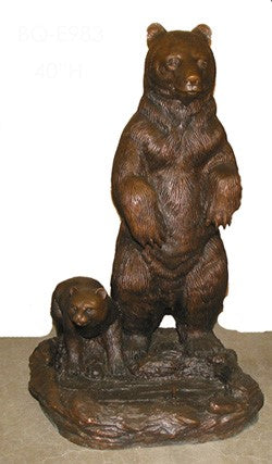 Bronze Foraging Mama Bear with Baby Bear Sculpture