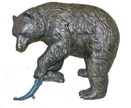 Curious Grizzly Bear Bronze Fountain Statue