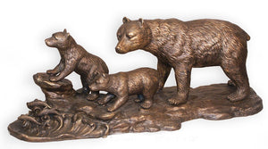 Bronze Bear Hunting Sculpture with Cubs