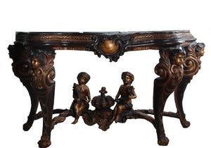 Decorative Bronze Cherub Console Table with Classical Impressions