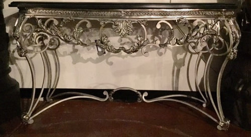 Long Console Table with Bronze and Wrought Iron Designs
