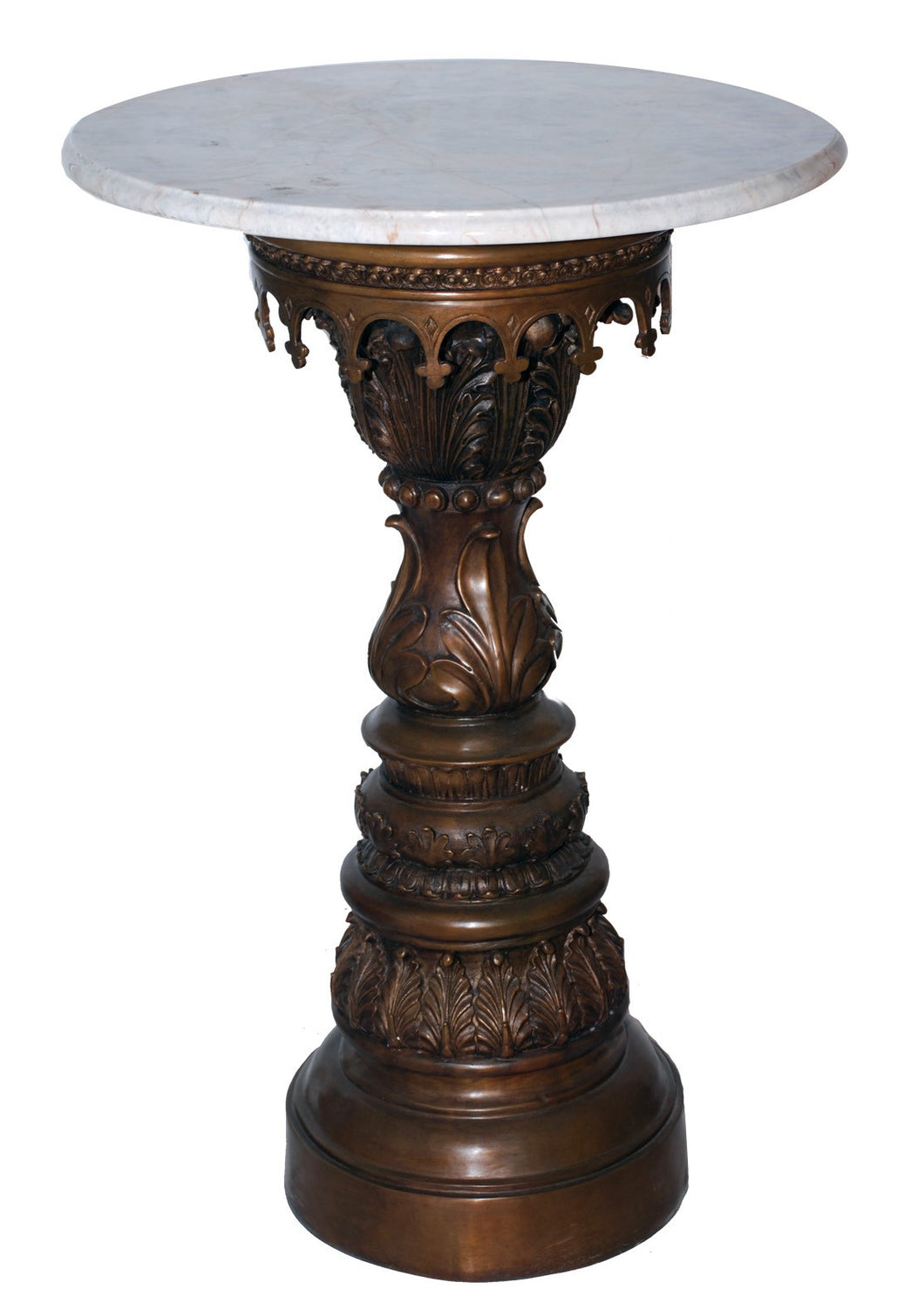Classical Acanthus Bronze Pedestal with Marble Top