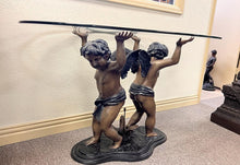 Load image into Gallery viewer, Bronze 2-Cherub Console Table Base Sculpture with Glass Top