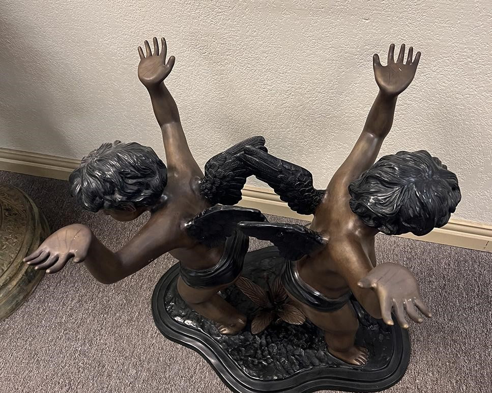 Bronze 2-Cherub Console Table Base Sculpture with Glass Top ...