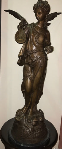 Bronze Heavenly Angel with Banjo Sculpture