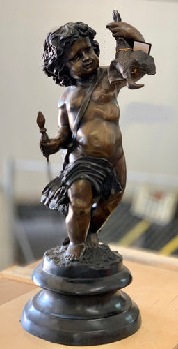 Bronze Cherub with Bird Statue