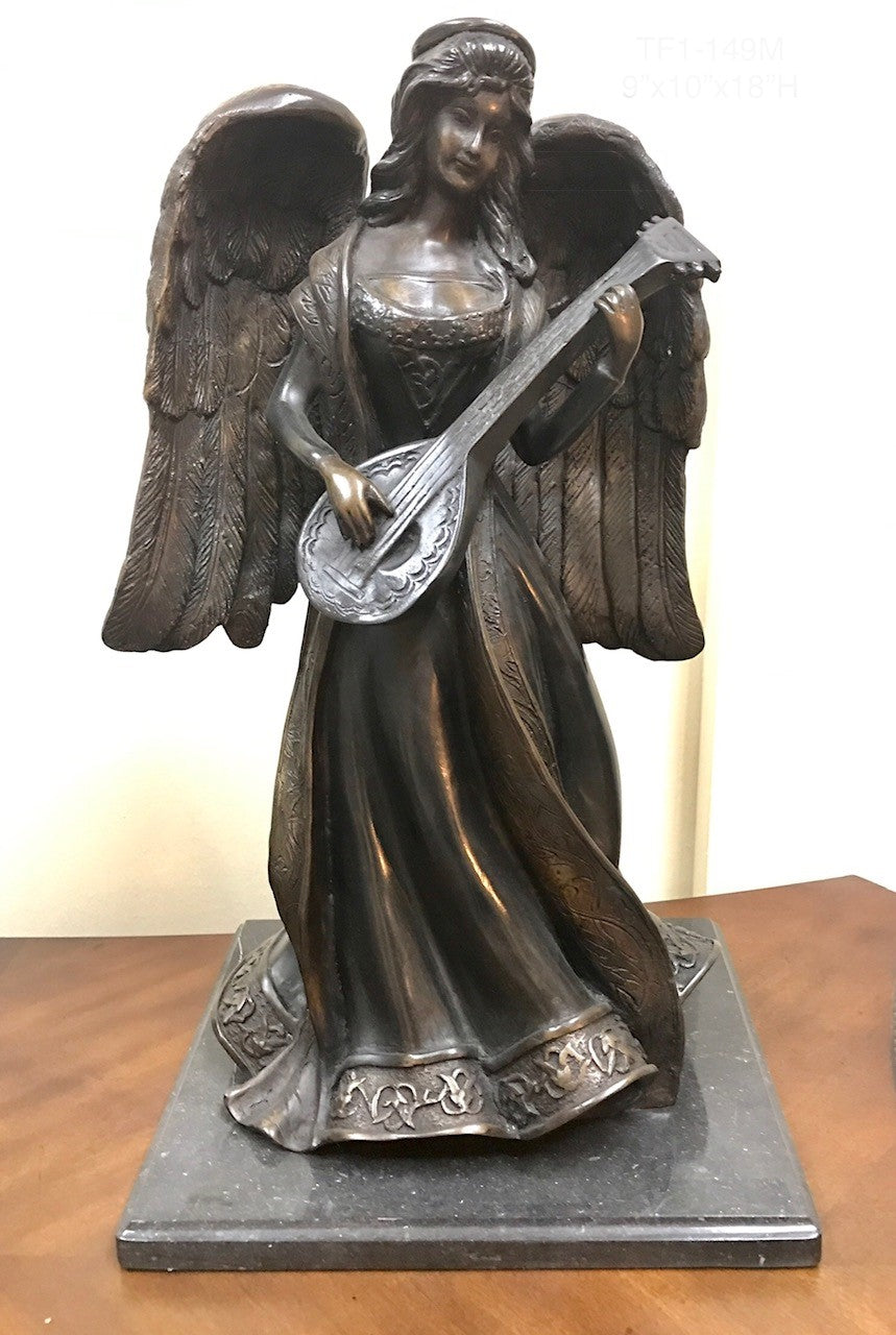 Tabletop Bronze Angel Sculpture With Wings Outstretched