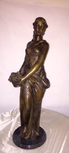 Classical Fall Woman with Basket of Fruit Bronze Sculpture