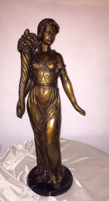 Classical Summer Woman with Cornucopia Bronze Sculpture